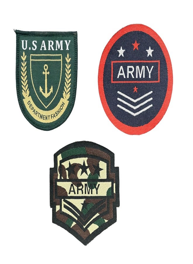 REENA Embroided Sew on Patches Combo Small for Clothes Jackets Pants Jeans Bags Boutique Multicolour Different Printed Stitching Patches Set of 3 Patches New 2024 (Combo of 3 Army Patches New 2024) - Image 1